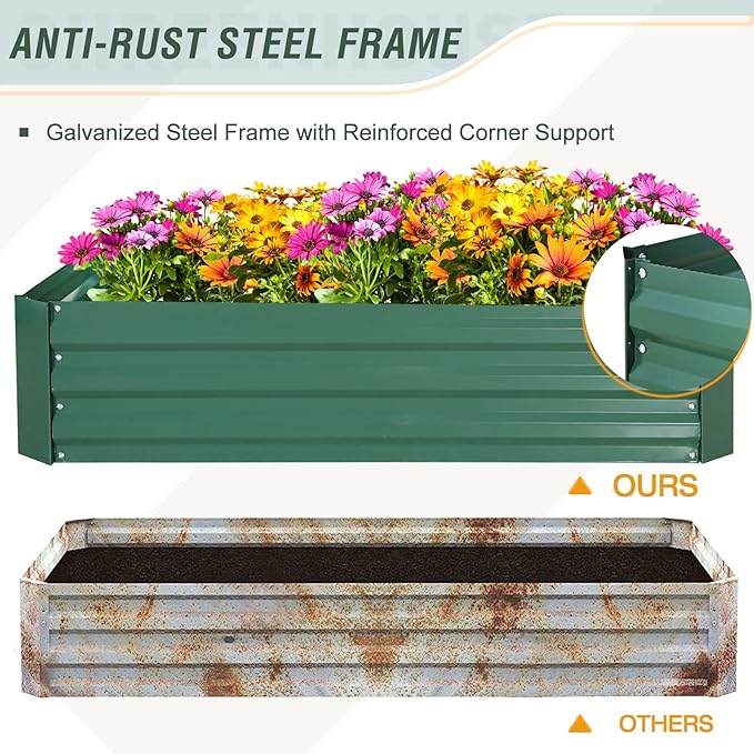 EAGLE PEAK 4x3x1 ft Outdoor Galvanized Steel Raised Garden Bed with Greenhouse 2 Zippered Windows Planter Kit Box Thick Steel Flower Bed for Herbs Fruits and Vegetables Green
