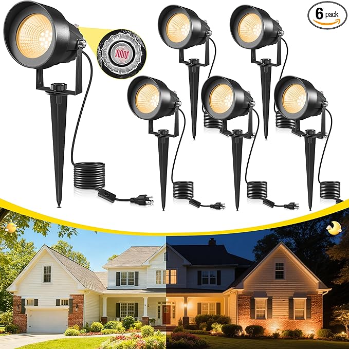 T-SUN Dusk to Dawn Outdoor Lighting Flag Spot Lights with Photocell Auto On/Off Waterproof 3000K Warm White LED Plug-in Landscape Spotlights for Garden Yard Tree Pathway Pole House