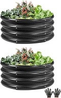 2 Pcs 2x2X1 FT Round Galvanized Raised Garden Bed Kit Black Outdoor Planter Garden Bed Metal Raised Box for Vegetables Fruits Flowers &amp Herbs