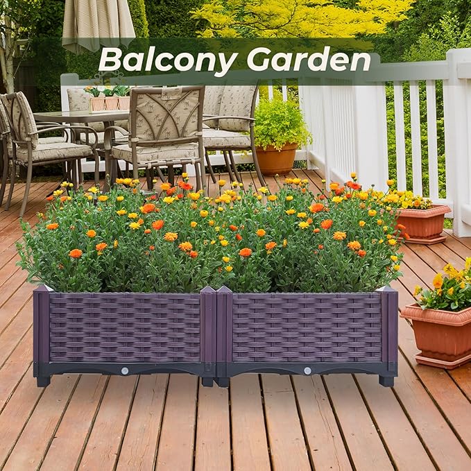 Plastic Raised Garden Bed Set of 2 Planter Grow Boxes 8.7’H Planter Care Box Kit Planter Grow Box for Indoor &amp Outdoor Vegetable Fruit Flower Herb Growing Box