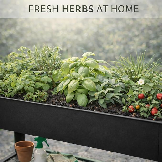 InSideOut Elevated 40 Raised Garden Bed Outdoor with Wheels &amp Shelf for Mobility Metal Planter Box for Vegetables/Herbs Patio-Balcony-Backyard (Charcoal)