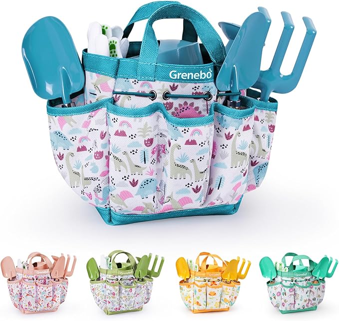 Kids Gardening Set Toys Quality Garden Tool Kit for Kids and Toddlers Includes Two Shovels Garden hatRake ApronGloves Watering Can and Tool Bag (Blue)