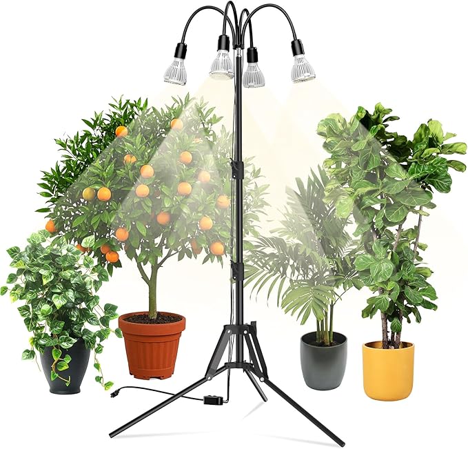 SANSI Upgraded 120W Grow Light with Adjustable Tripod Stand 5000K 660nm Full Spectrum 900W Equiv. LED Floor Plant Light for Indoor Plants Grow Lamp with Replaceable Bulbs for High PPFD Growing