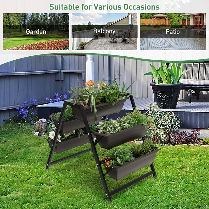 Giantex Vertical Raised Garden Bed 5 Planter Boxes Container w/Drainage Holes 31”H Freestanding Heavy-Duty Metal Frame Indoor Outdoor Raised Bed for Vegetables Herbs Flowers to Grow