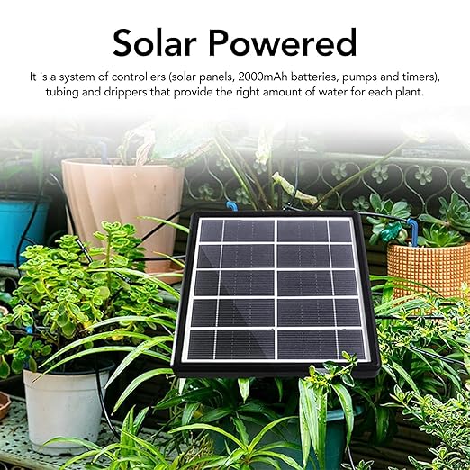 Solar Powered Automatic Drip Irrigation Kit System for Balconies Patios Greenhouses Gardens DIY Watering Solution with Timed Mode Durably ABS Materials 2000mAh Battery