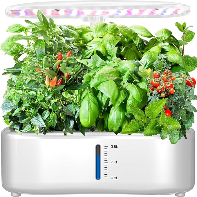 Hydroponics Growing System Kit - 12 Pods Indoor Herb Garden with LED Grow Light Auto Timer Adjustable Height up to 17 - Ideal for Home Birthday &amp Mother's Day Gifts for Women (White)