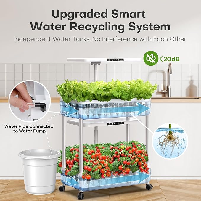 Ahopegarden Hydroponics Growing System Indoor Garden 44 Pods Plant Herb Garden Germination Kit with LED Grow Light 20L Double-Layer Large Capacity Hydrophonic Planter Grower for Vegetable Fruit