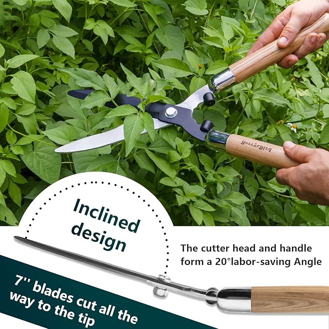 Berry&ampBird Garden Hedge Shears19.88''Heavy Duty Pruning Shear for Trimming Borders and Bushes Manual Hedge Clippers with Wooden Handles &amp Carbon Steel Sharp Blades Gardening Scissors