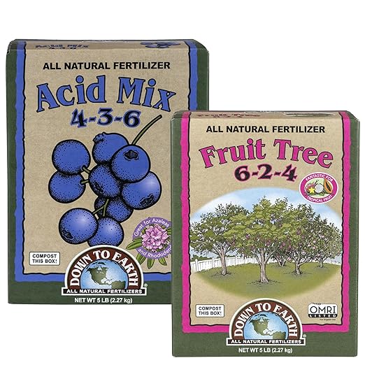 Down to Earth Organic Acid Mix 4-3-6 &amp Fruit Tree Fertilizer 6-2-4 Bundle | Nourishes Acid-Loving Plants &amp Fruit Trees | Organic Ingredients for Healthy Growth &amp Abundant Harvests | 5 LB E