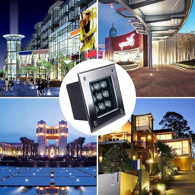 Square Outdoor Buried Lights - Garden LED Landscape Lamp IP67 Waterproof Recessed LED Spotlight 12V Low Voltage Led Well Lights for Yard Lawn Patio Pathway Garage Lighting(Blue light9 W)