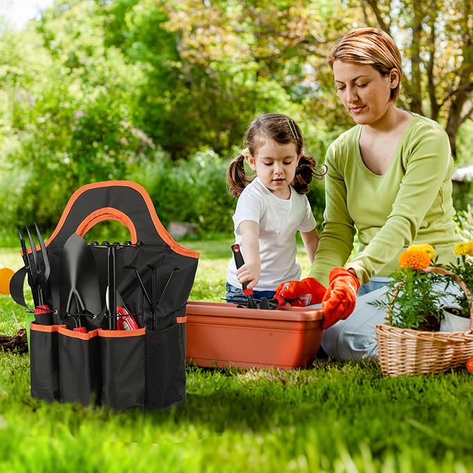 10 Pack Garden Tool Set - Carbon Steel Heavy Duty Gardening Set with Non-Slip Handles &amp Carry Bag Garden Hand Tools Gift for Women and Men