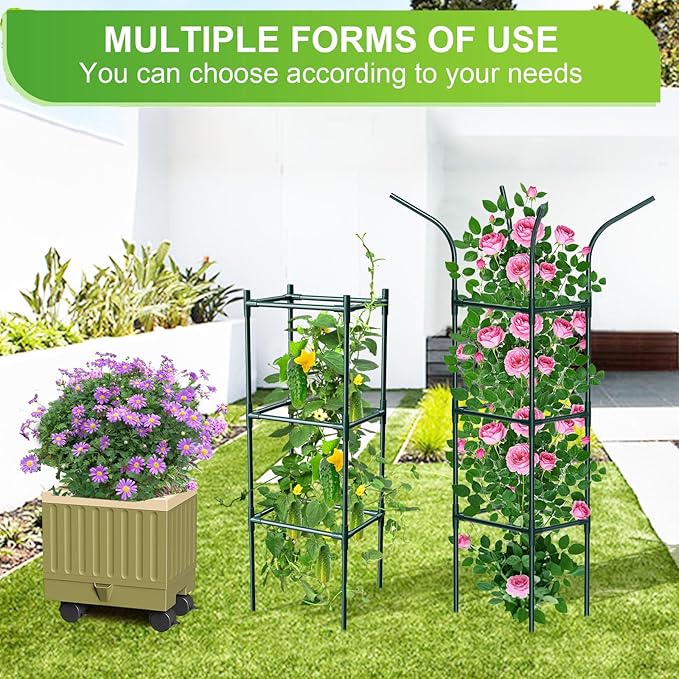 Raised Garden Bed Planter Box with Trellis 71 Self-Watering Tomato Planter with Wheels for Climbing Vegetable and Plants Tomato Cage Planters for Indoor Outdoor Patio Greenhouse Gardening (1Pack)