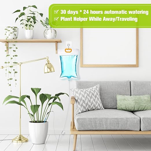 Rtteri 12 Pcs 3.5L Plant IV Water Bag Plant Watering System Device Automatic Plant Waterer Self Watering IV Drip Bag Irrigation Drip Watering Bag with Adjustable Flow for Indoor Outdoor Potted Plant