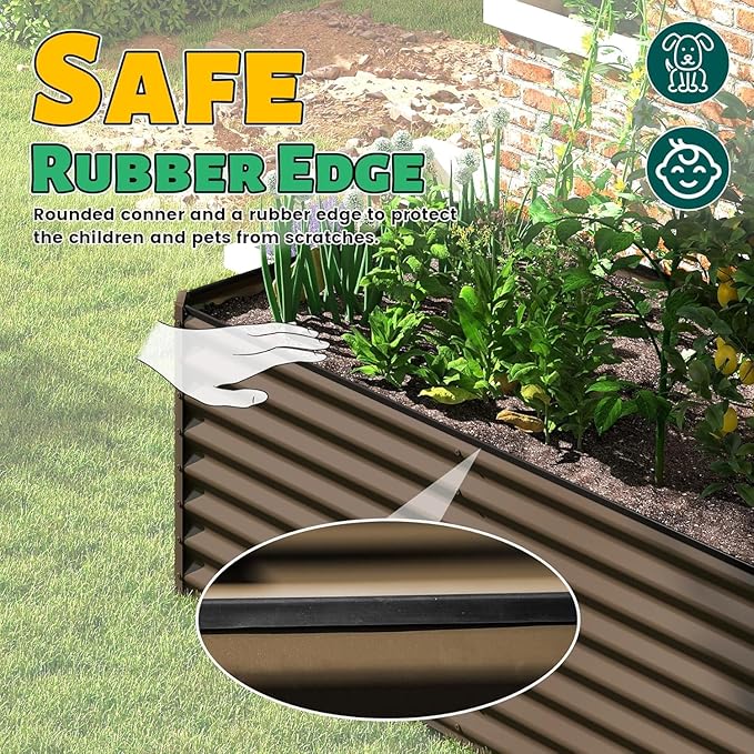 Metal Outdoor Raised Garden Bed 6x3x2ft Galvanized Planter Box for Growing Vegetables Fruits Flowers Brown