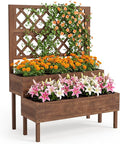 Garvee Raised Garden Bed with Trellis 2-Tier Outdoor Wooden Elevated Planter Box with Legs &amp Drainage Holes Vertical Planter Box Stand for Backyard Patio Balcony Brown