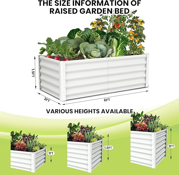 Raised Garden Bed Rectangular Planter Raised Beds for Plants Vegetables and Flowers Outdoor Metal Raised Garden Beds 6x3x1.5 FT White