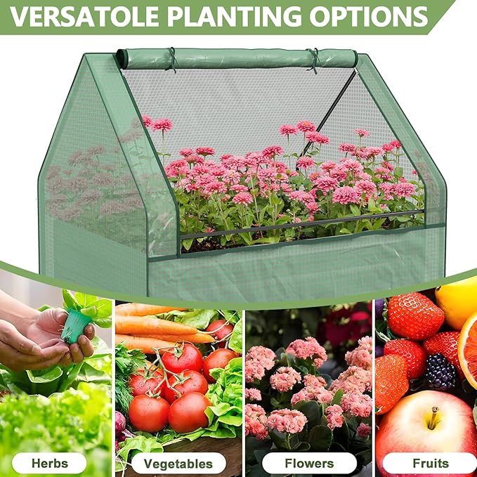 Mini Greenhouse Outdoor Galvanized Raised Garden Bed with Cover Outdoor Planter Box for Herbs and Vegetables (Green)