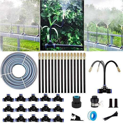 Drip Irrigation System KitReplaceable 360-Degree Bent Dropper with New Fast ConnectorAtomized Copper Nozzle Watering System for Garden PlantsLawn Garden Watering System
