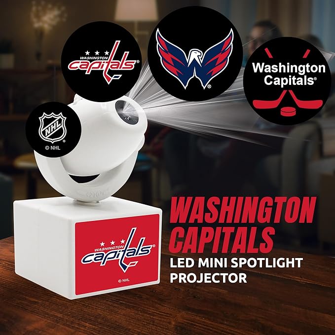 Sporticulture NHL American Hockey Washington Capitals LED Mini Spotlight Projector – 6 Team Logos Portable &amp USB Rechargeable – for Game Day Parties Dorm Rooms &amp More (No Button Batteries Re