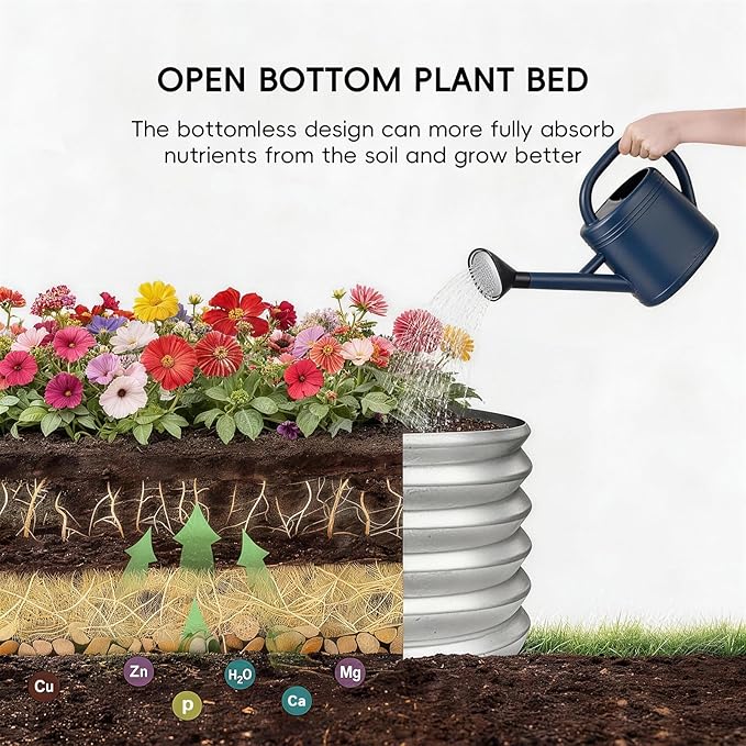 AHEONLAR 3PCS 2x2x2FT Galvanized Raised Garden Bed Kit Round Metal Flower Box Large Planter Raised Beds Outdoor Garden for PlantingFruitHerb Silver