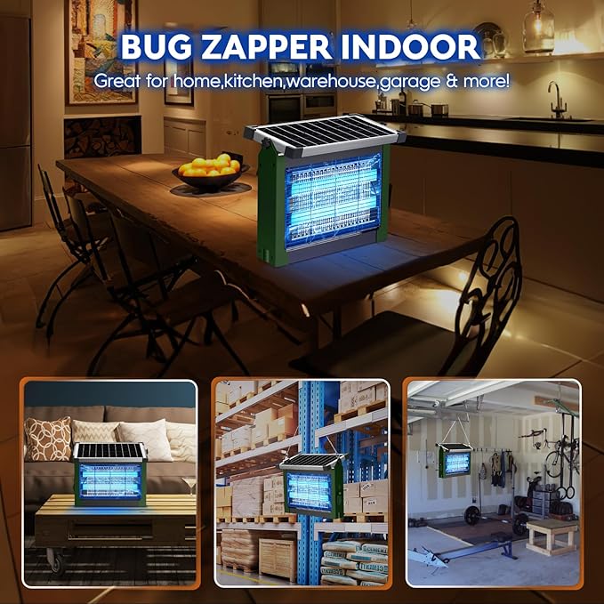 Solar Bug Zapper Outdoor PhatroyYee Mosquito Zapper 4500V Waterproof Portable Fly Zapper Rechargeable Electric Mosquito Killer Cordless Fly Insect Mosquitos Trap for Patio Yard Camping(Army Green)