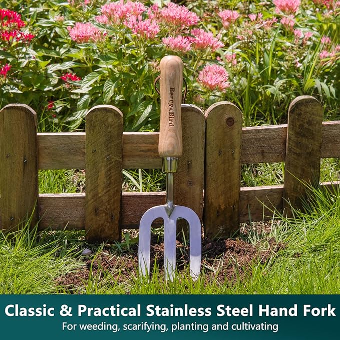 Berry&ampBird Garden Tool Set- 3PCS Stainless Steel Gardening Tool Sets with Wooden Handle Trowel Weeding Fork &amp Digging Shovel Hand Tool Kit for Planting Ideal Gardening Gift for Women &amp Me