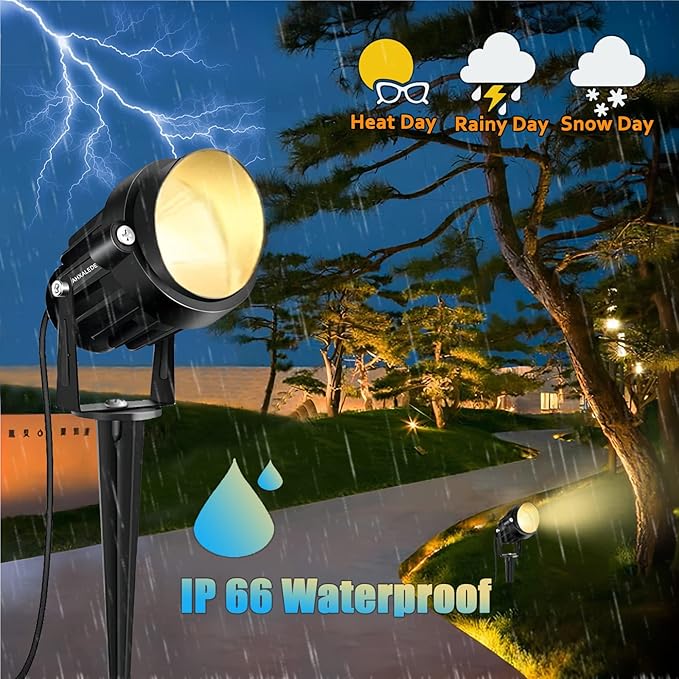 Low Voltage Landscape Lights 12 Volt LED Spotlight Outdoor Pathway Wired Yard Lights Garden Lawn 10W Landscaping Light 1000LM IP66 Waterproof Spot Lighting Warm White Garden Stake Tree Light