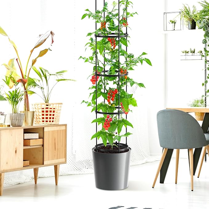 Tomato Planter Box with Trellis Self Watering Rolling Raised Garden Bed with Water Level Monitor for Climbing Vegetables Plants Cage Garden Planters Plant Pots for Plants Flowers Decor