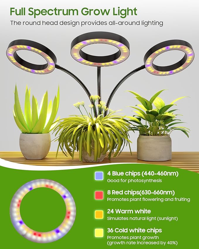 Grow Lights for Indoor Plants Full Spectrum LED Plant Light with Tripod Stand Plant Growing Lamps with Timer 3/9/12H 3 Color Modes 6 Brightness 78'' Adjustable Height for Large Plants