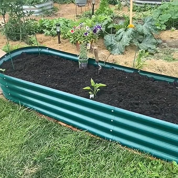 2 Pack 12x2x1FT Galvanized Raised Garden Bed Kit Oval Metal Ground Planter Box Outdoor Bottomless Planter Raised Beds for Vegetables Flowers Herbs Fruits Green