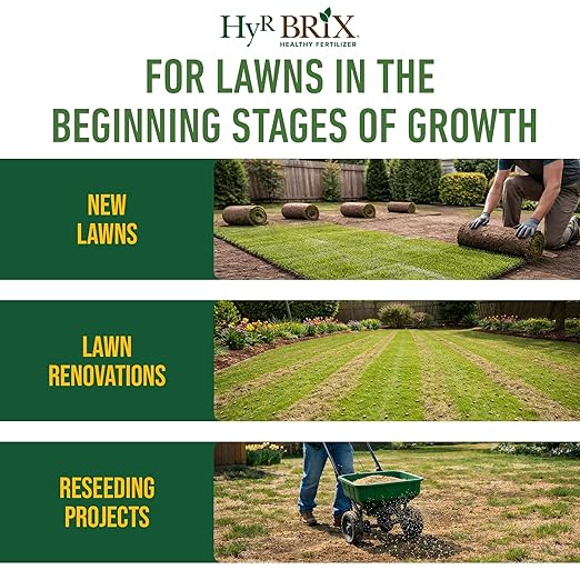 HyR BRIX HyR Start 12-20-12 Lawn Starter Fertilizer 45lb Bag - Energizes Root Growth &amp Soil Health - Ideal for New Lawns Renovations &amp Reseeding - Covers 4500 Sq Ft
