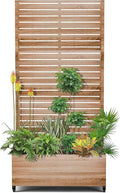 15.7×70.9×35.4 Metal Raised Garden Bed with Trellis and Wheels - Tall Trellis Planter Box for Climbing Plants Vegetables &amp Vines - Outdoor Privacy Planters for Patio (Cut Oak Grain)