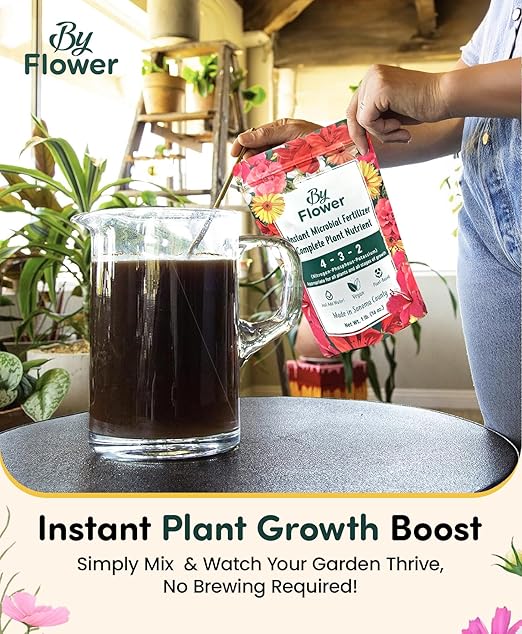 ByFlower Water-Soluble House Plant Fertilizer 1 lb – Organically Enhances Soil Quality for Thriving Plants - Vegan Garden Fertilizer Supports Healthy Growth