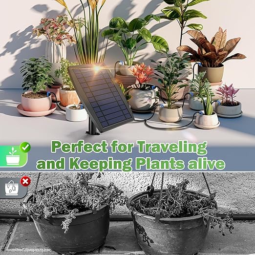IPOW 50 Days Extra-Long Standby Time Supports 20~30 Pots 100% Anti-Siphoning Solar Irrigation System Automatic Watering System for Balcony Indoor &amp Outdoor Plants Garden and Potted Plants