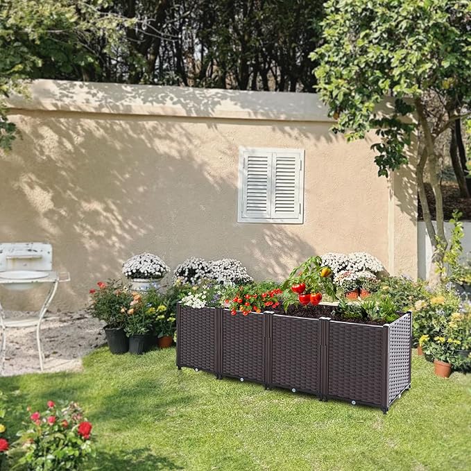Raised Garden Bed Planters for Outdoor Plants Raised Beds for Gardening Plastic Planter Raised Beds for Planting Outdoor Plant Vegetables Flowers Fruits and Plants 63(L) x 15.7(W) x 20.4(H)