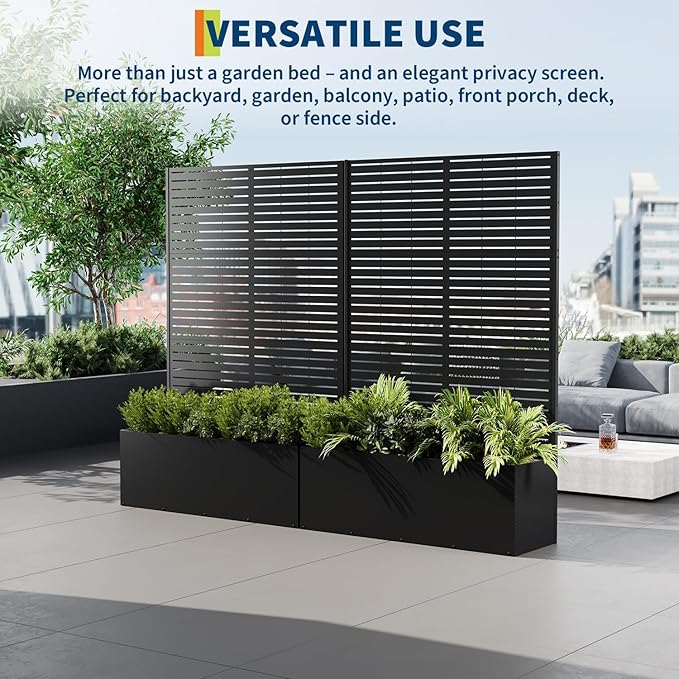 Metal Planter Box with Trellis 71X47X16 Privacy Planter for Patio Large Raised Garden Bed with Privacy Screen for Climbing Plants with Drainage Holes 15.7 Deep Planting Bed