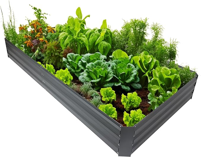 Sunnydaze Galvanized Steel Rectangular Raised Garden Bed - for Flowers Plants and Vegetables - Gray - 4 x 8 ft