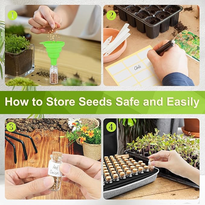 【80 Slots】 Seed Storage Organizer Sturdy Seed Organizer Storage Box with Dual Zipper Bag and 84Pcs Label Stickers Glass Seed Storage Container for Flower Vegetable Plants Garden Seeds Saving