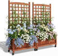 VINGLI 2PC Wooden Planter with Trellis 50 Height Elevated Garden Beds Outdoor with Wheels FreeStanding Planter Box with Drainage Holes for Flower Vegetable Fruit Herb in Garden Patio Balcony