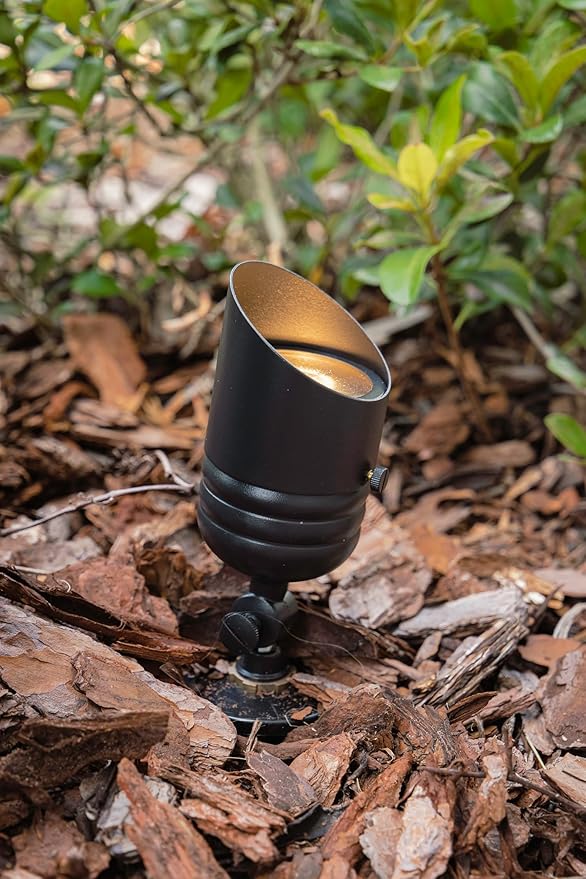 VOLT Fat Boy 12V Brass Outdoor Spotlight (Black) with 5W 2700K Warm White 400 Lumen MR16 LED Bulb for Low Voltage Landscape Lighting of Yard Lawn Garden Patio Trees &amp House