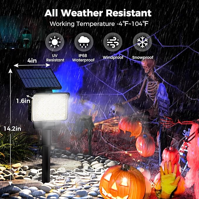 Solar Spot Lights Outdoor Waterproof for Flag Tree House Garden Yard Landscape Spotlights for Accent Uplighting Halloween Christmas Decorations-6 Pack