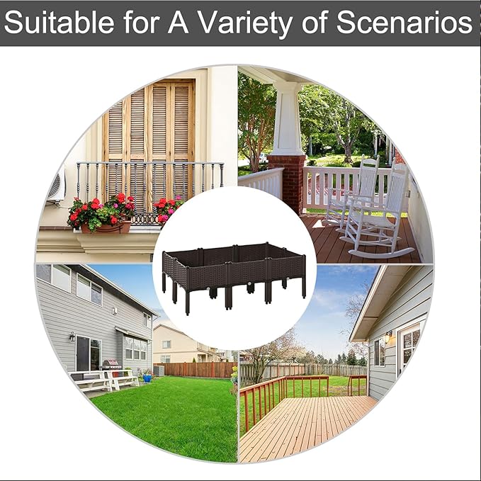 6-Piece Raised Garden Bed Kit – Self-Watering Weather-Resistant Outdoor Planter Boxes with Drainage for Flowers Vegetables 110 Lbs Capacity Suitable for Garden and Other Scenarios