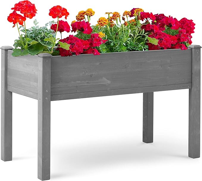 48x24x30 inch Raised Garden Bed with Legs Elevated Wooden Planter Box for Outdoor Plants Flowers Fruits Vegetable Herb Growing