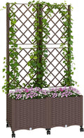 Outsunny Planter Box with Trellis Self Watering Raised Garden Bed with Lockable Wheels 56.3 Trellis Privacy Planter with Drainage Holes for Climbing Plants Vines Vegetables Flowers Brown