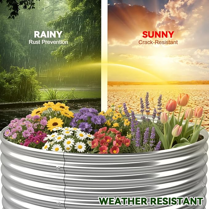 4 Pack 2x2FT Round Raised Beds for Gardening Corrugated Galvanized Steel Raised Garden Bed Outdoor Metal Above Ground Garden Bed for Vegetables and Flowers-2x2FTx10Inch