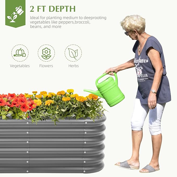 DDK Galvanized Raised Garden Bed Outdoor Planter Bed 4x2x1.5ft Metal Planter Box for Gardening and PlantingGD