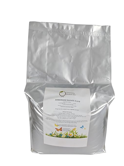 Greenway Biotech Inc. Ammonium Sulfate 21-0-0 Fertilizer Contains 21% Water Soluble Nitrogen&amp24% Sulfur Suitable for Acid Loving Plant- Lawn Fertilizers to Lower pH Level in Alkaline Soil (25 Pou
