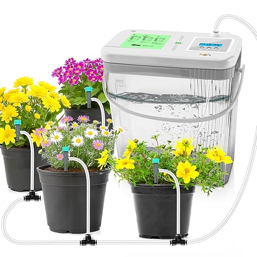 Indoor Drip Irrigation System with 2-Gallon Water Tank Touch Night Light &amp Programmable Timer-Self-Watering Kit for 10 Potted Plants