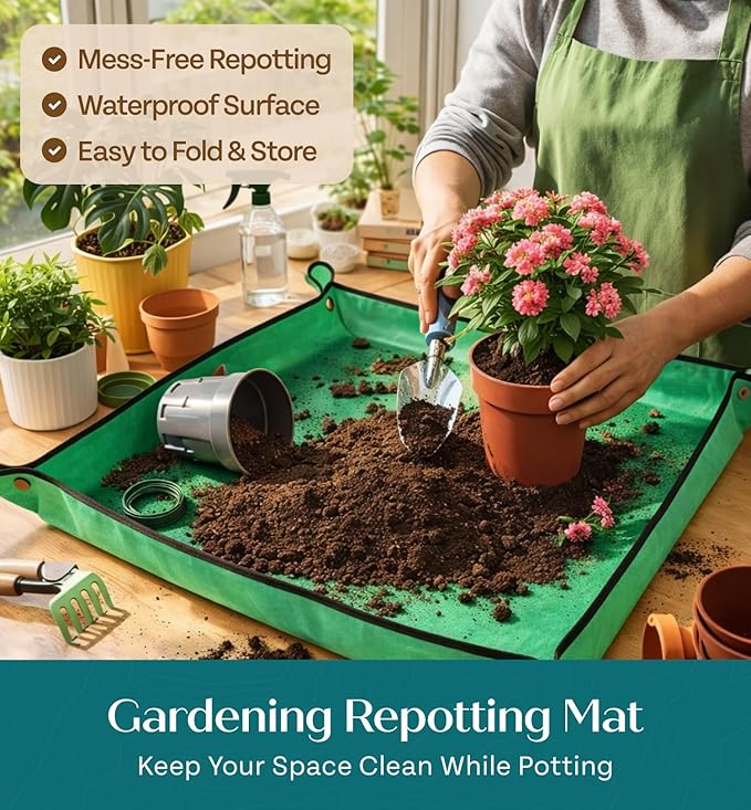 Heavy Duty Gardening Tools with Potting Mat- Gardening Gifts for Women Men Mom Dad - Durable Ergonomic Garden Tools Set