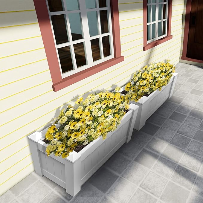 E&ampK Sunrise 43x20x20 Raised Garden Bed White Vinyl Above Ground Planter Box for Growing Vegetables Flowers Herbs DIY Gardening Yard Patio Lawn Outdoor (1 Pc)